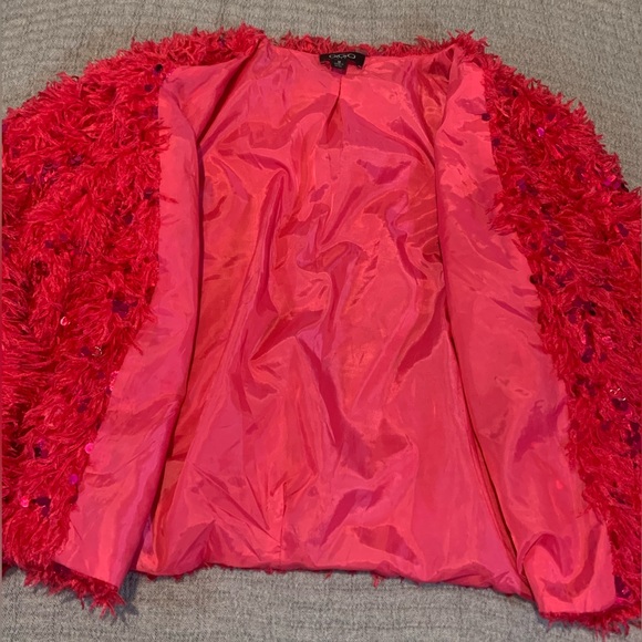 Women’s PINK Feather and Sequin Jacket Size Medium Barbie Boho Legally Blond - Picture 5 of 11